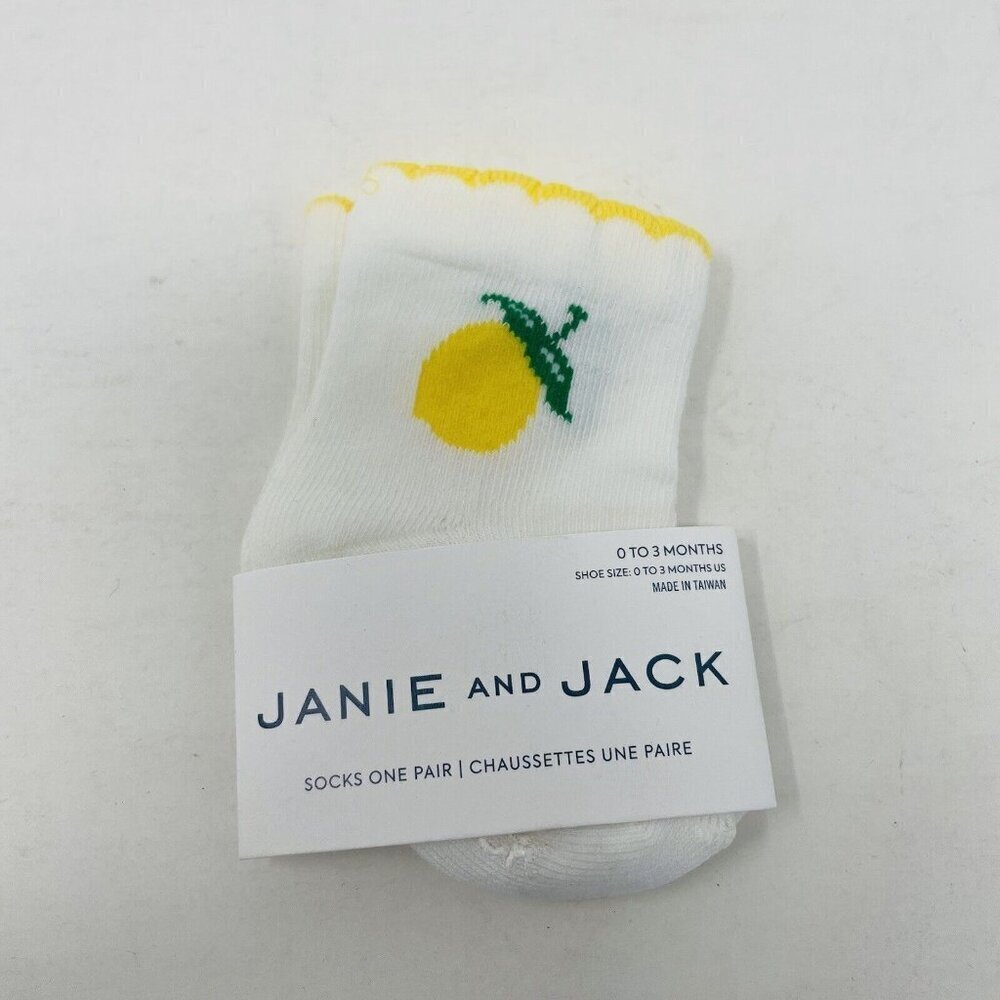 Janie‎ and Jack Baby Girls 0-3 Months Lemon Print Scalloped Ankle Socks in White